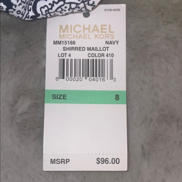 Michael Kors White Blue One Piece Swimsuit Geometric Pattern Paisley Size 8 - Picture 2 of 6